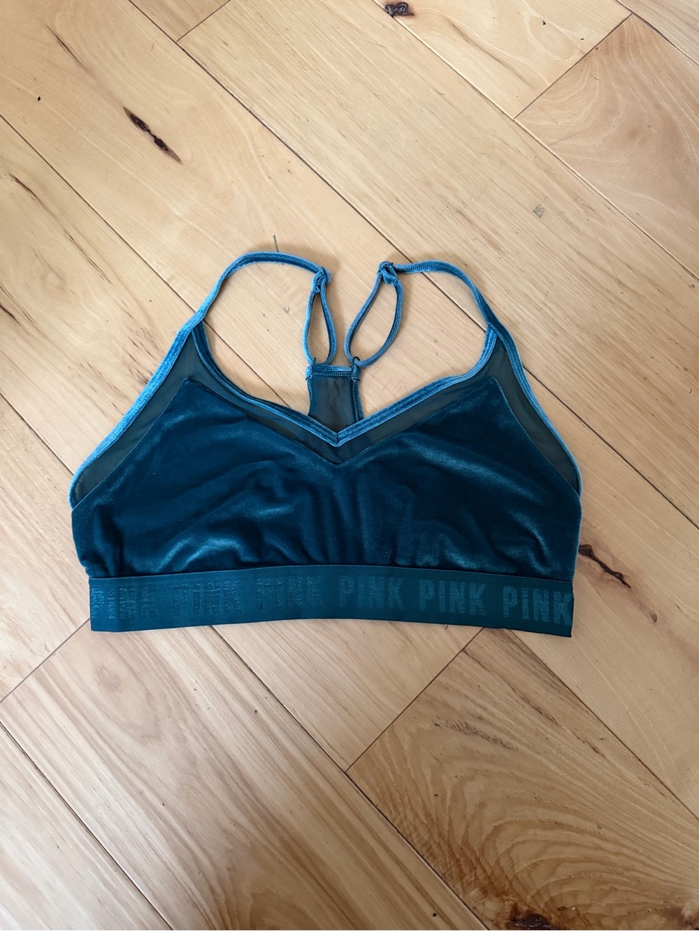 PINK Victoria's Secret Velvet Racerback Bralette in Teal Blue